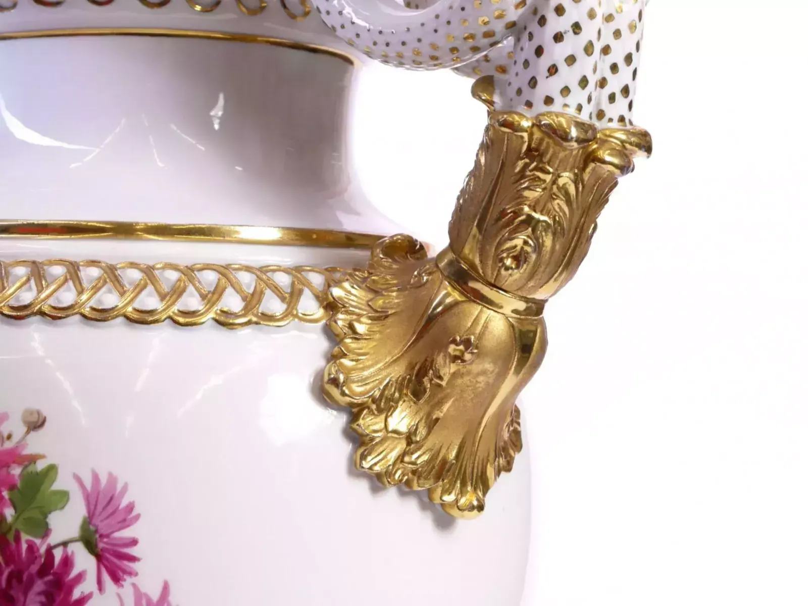 Home Decor Large Porcelain Vase   Red Chrysanthemums. Meissen. photo