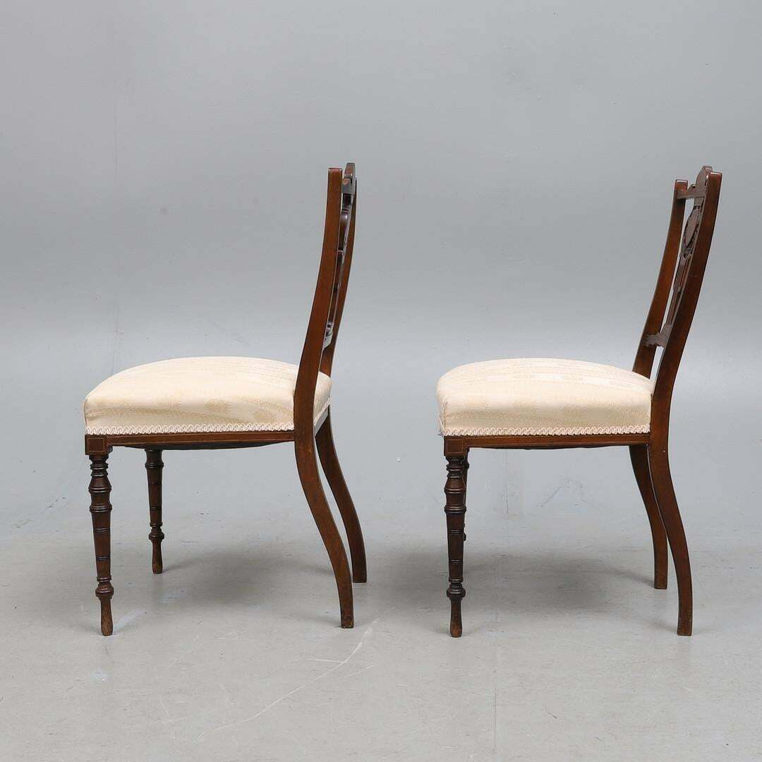 A Pair Of Edwardian Mahganey Boxwood Strung Inlaid Livingroom Chairs Home Decor photo 2100.0