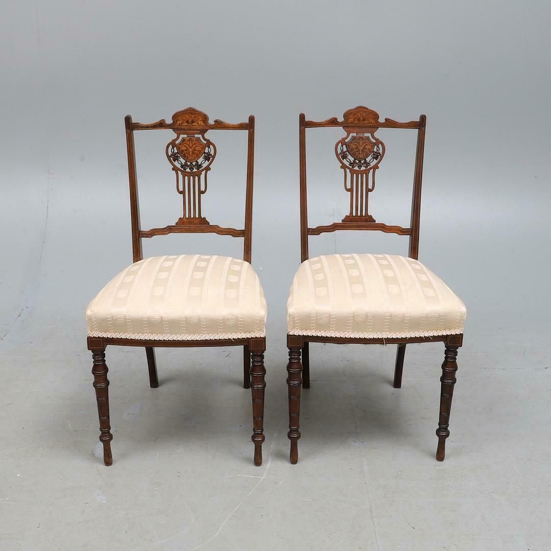 A Pair Of Edwardian Mahganey Boxwood Strung Inlaid Livingroom Chairs Home Decor photo vinterior