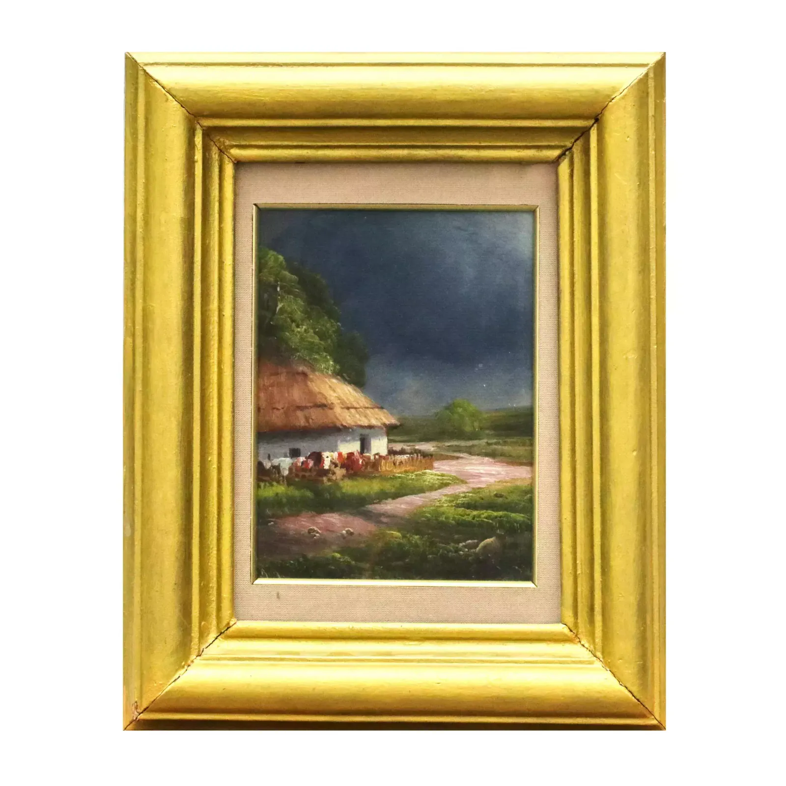 Before The Rain View Of The Country Road And The Ukrainian Hut. photo for sale