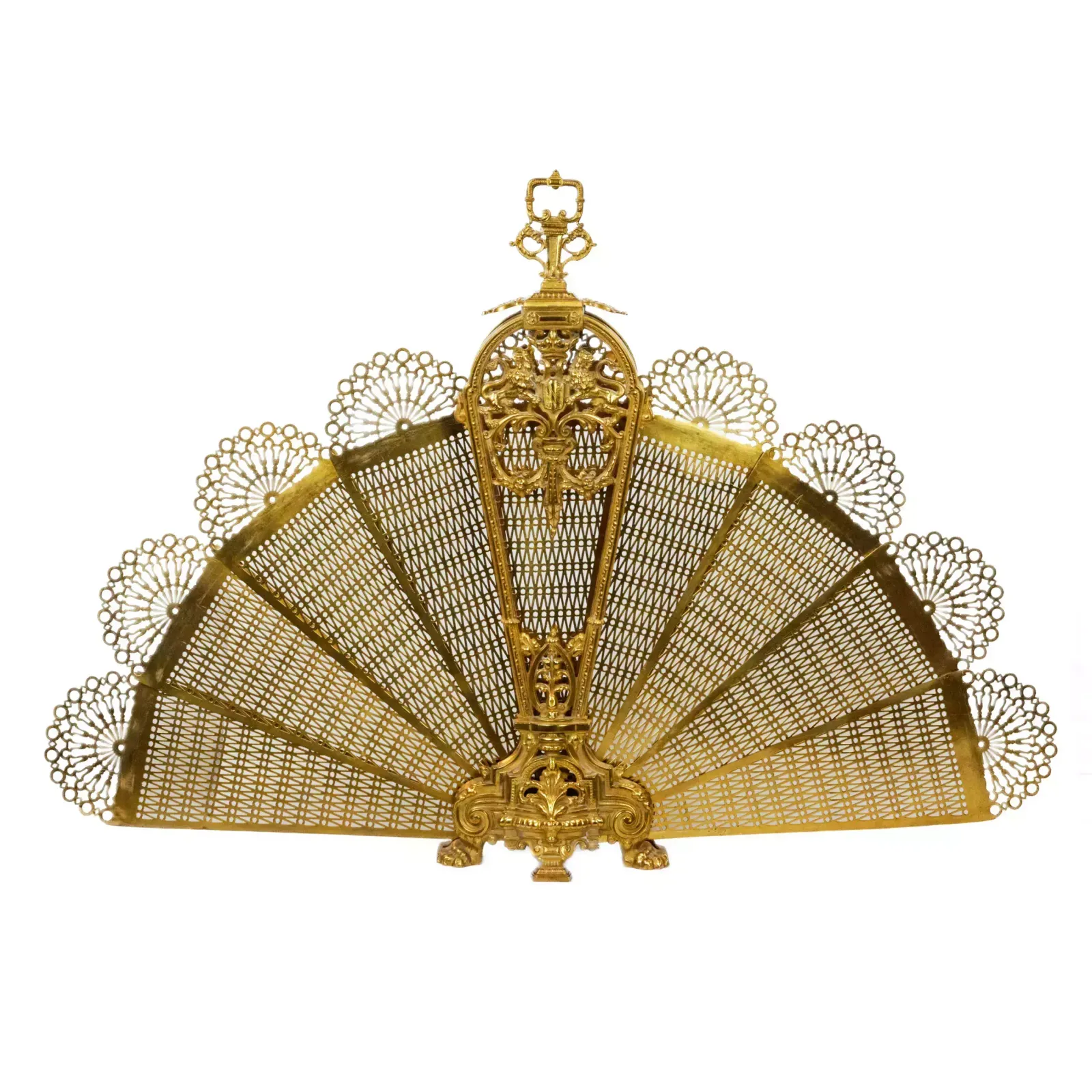 Fireplace Screen In Gilded Bronze And Brass From The 20th Century. Peacock.