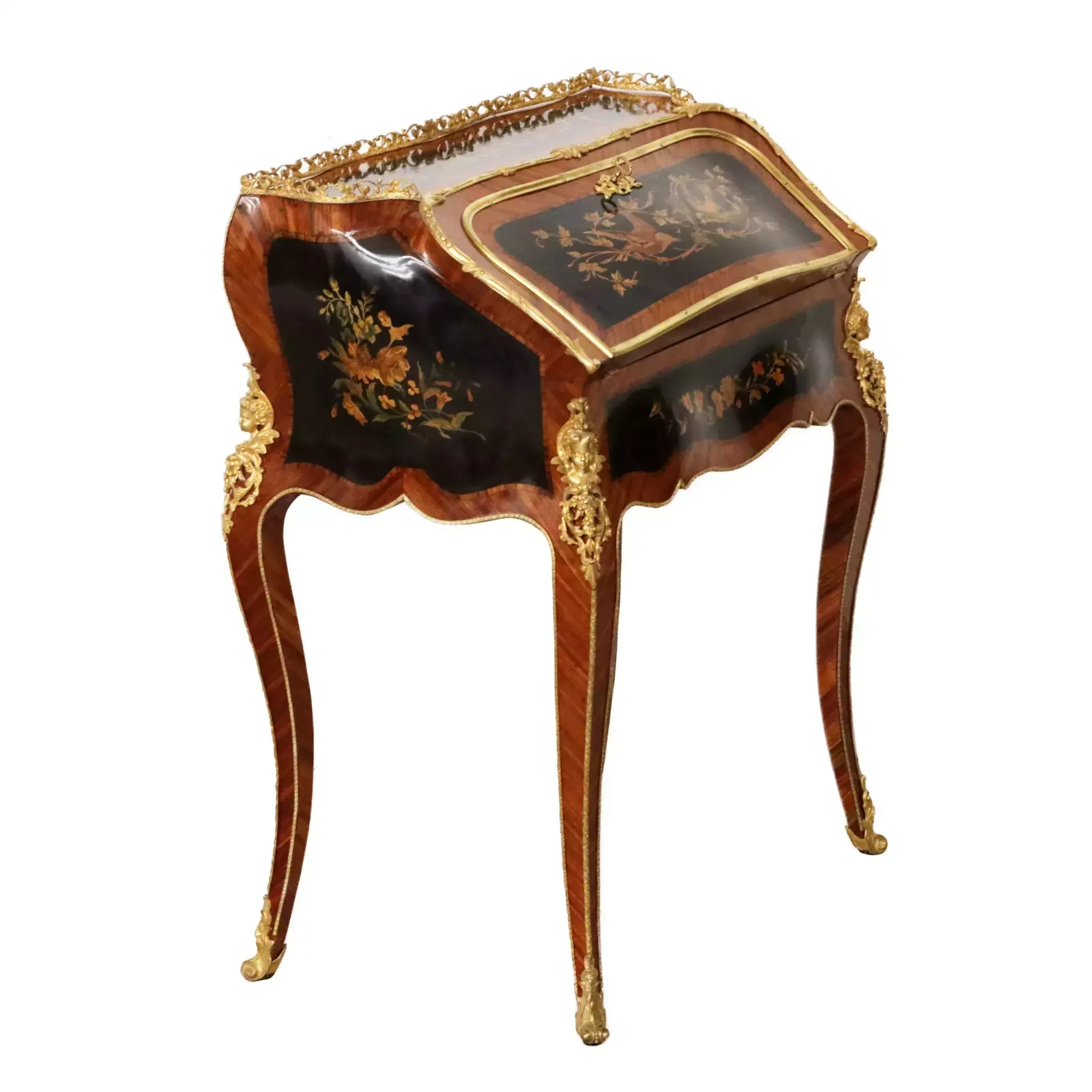 Coquettish Ladies` Bureau In Wood And Gilded Bronze, Louis XV Style. photo vintage