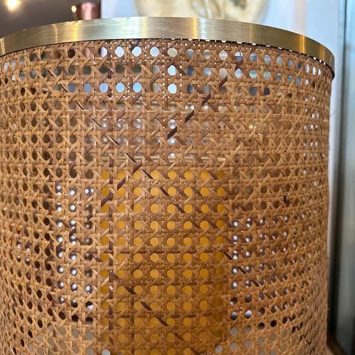 1980s Mid Century Modern Glass Italian Table Lamp With Vienna Straw Lampshade photo 982.0