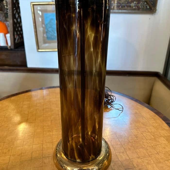 1980s Mid Century Modern Glass Italian Table Lamp With Vienna Straw Lampshade photo vinterior