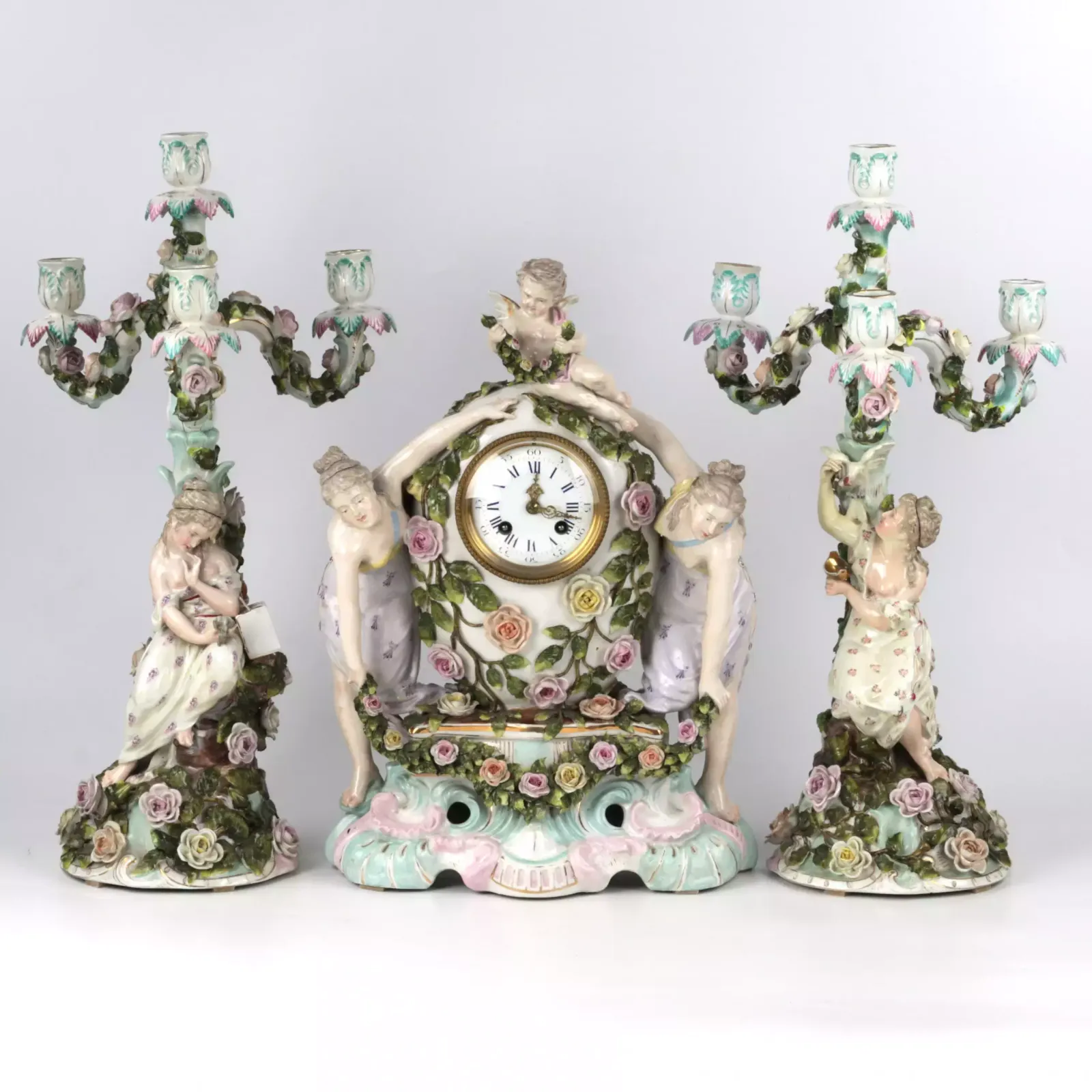 Porcelain Watch Set With Candelabra.Sietzendorf 1880 photo buy