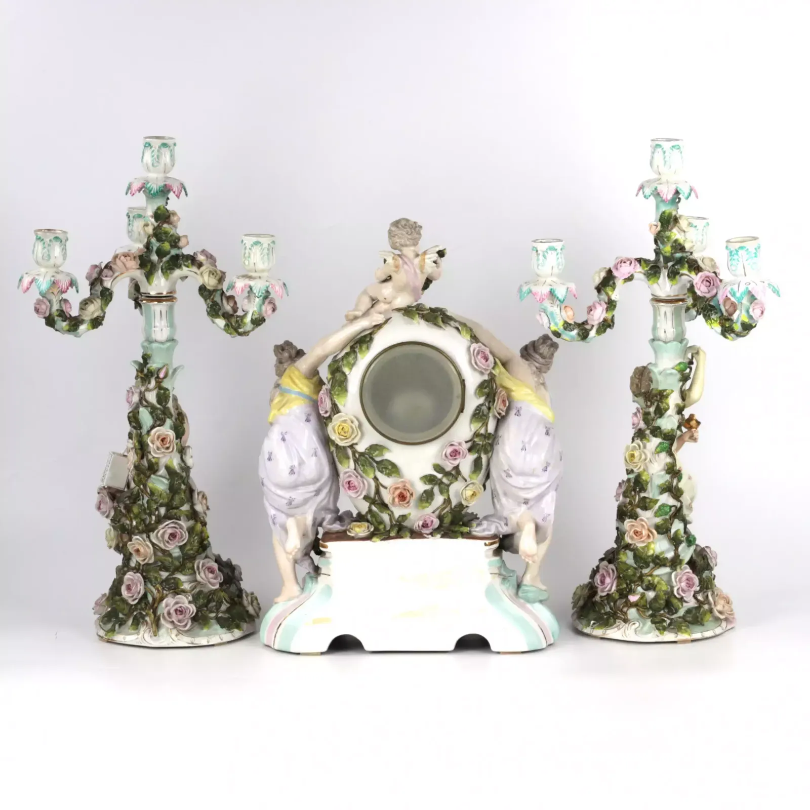 photo furniture Porcelain Watch Set With Candelabra.Sietzendorf 1880
