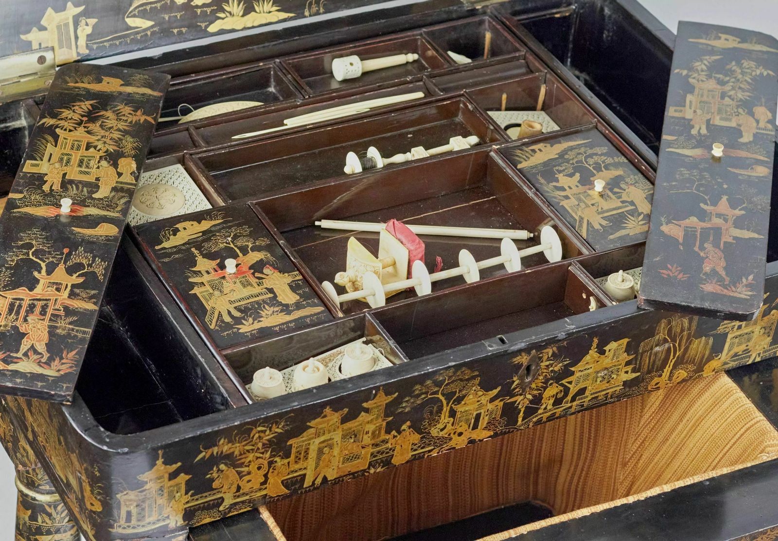 photo for sale Handicraft Table Made Of Black And Gold Beijing Lacquer. 19th Century
