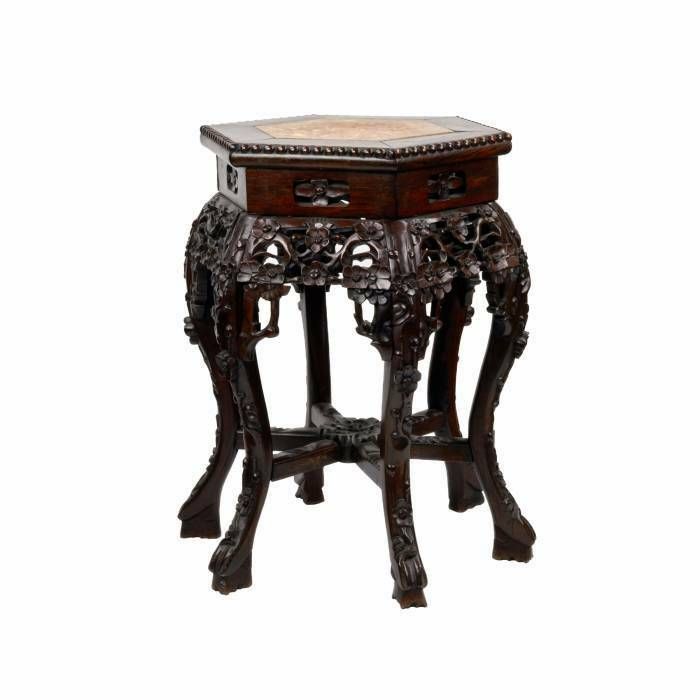 Carved, Chinese Stand For A Vase, Mahogany With Marble photo for sale