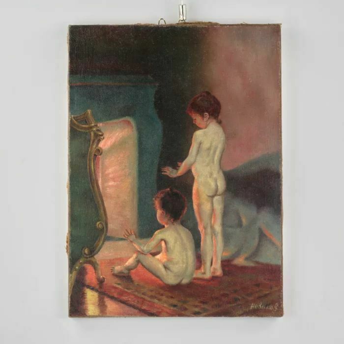 Painting "Children By The Fireplace". Copy Of 20 Years, Author Novikov.