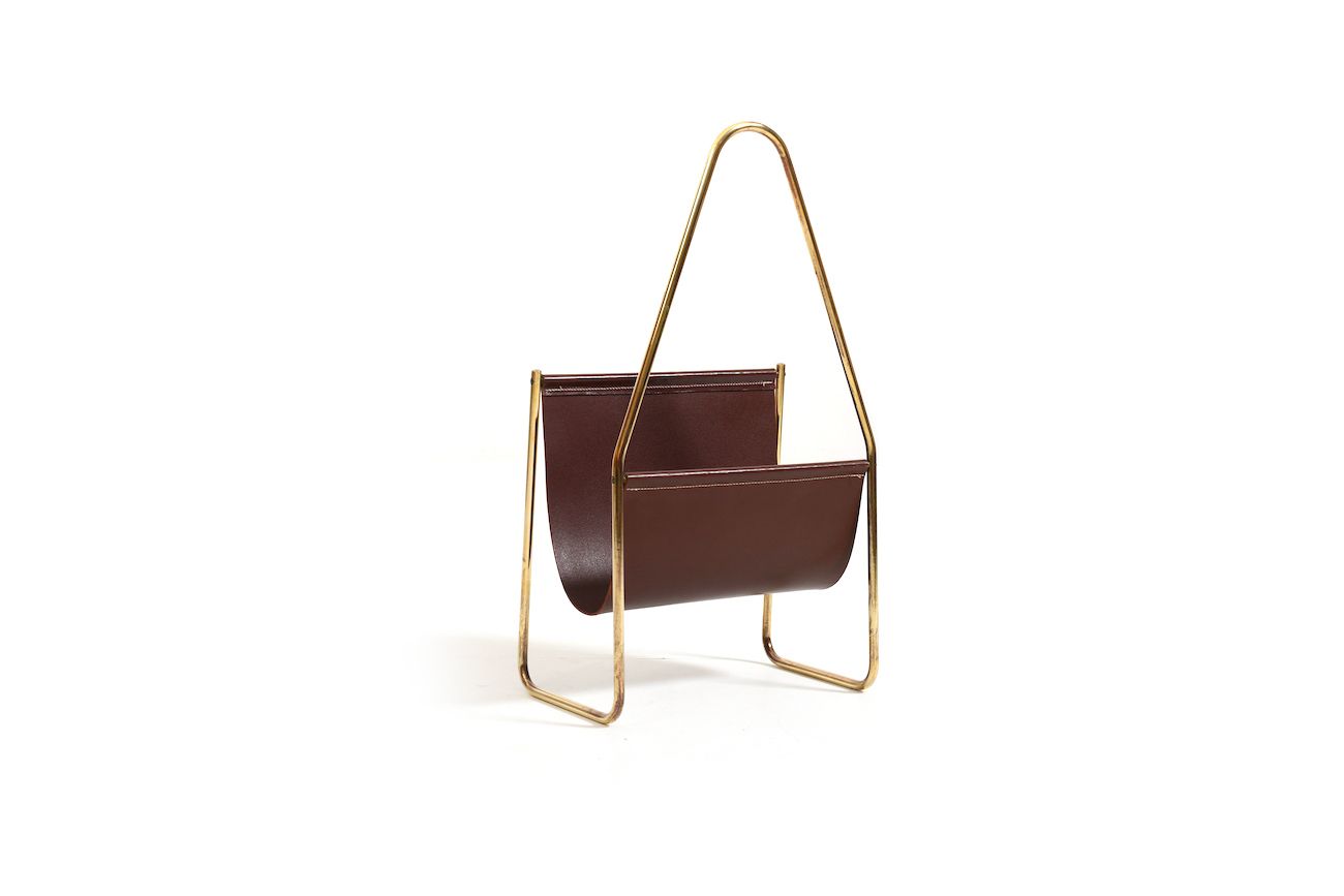 1950s Carl Auböck Magazin Holder In Brass And Leather photo Home Decor