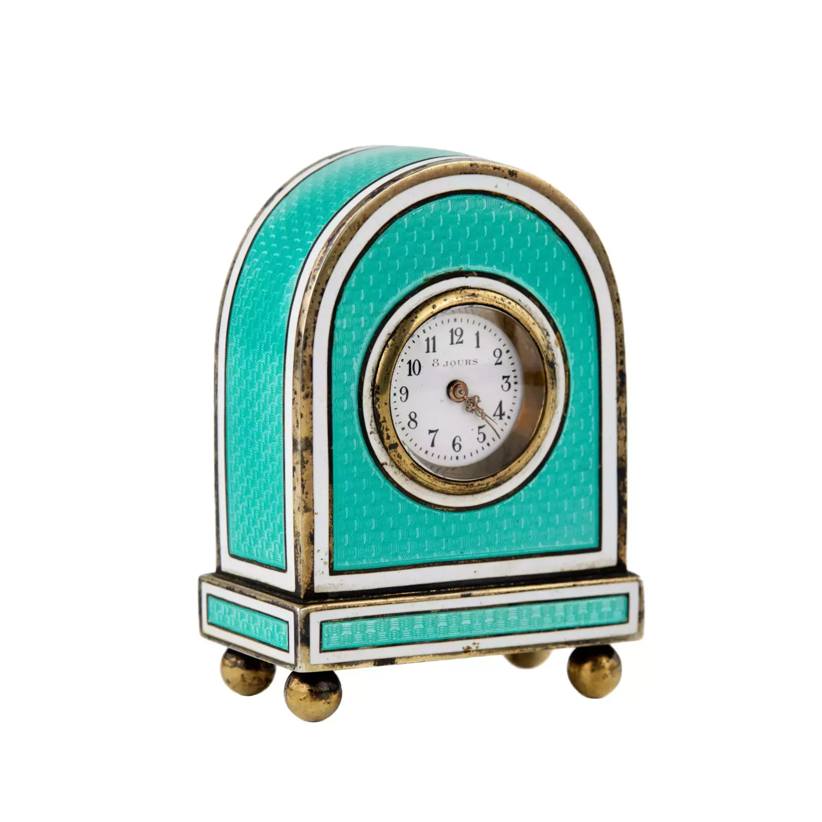 Miniature Travel Clock In Guilloche Silver Enamel, In Its Own Case. photo vinterior