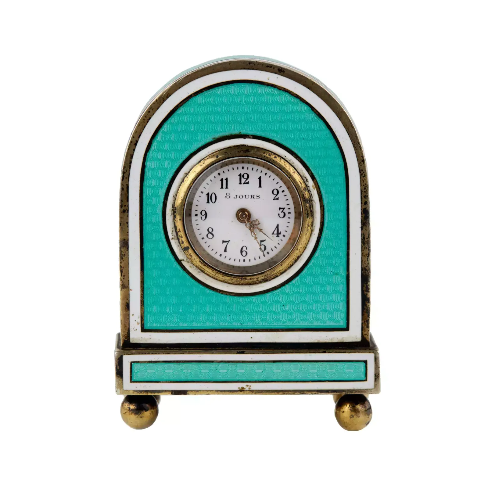 Miniature Travel Clock In Guilloche Silver Enamel, In Its Own Case. photo buy