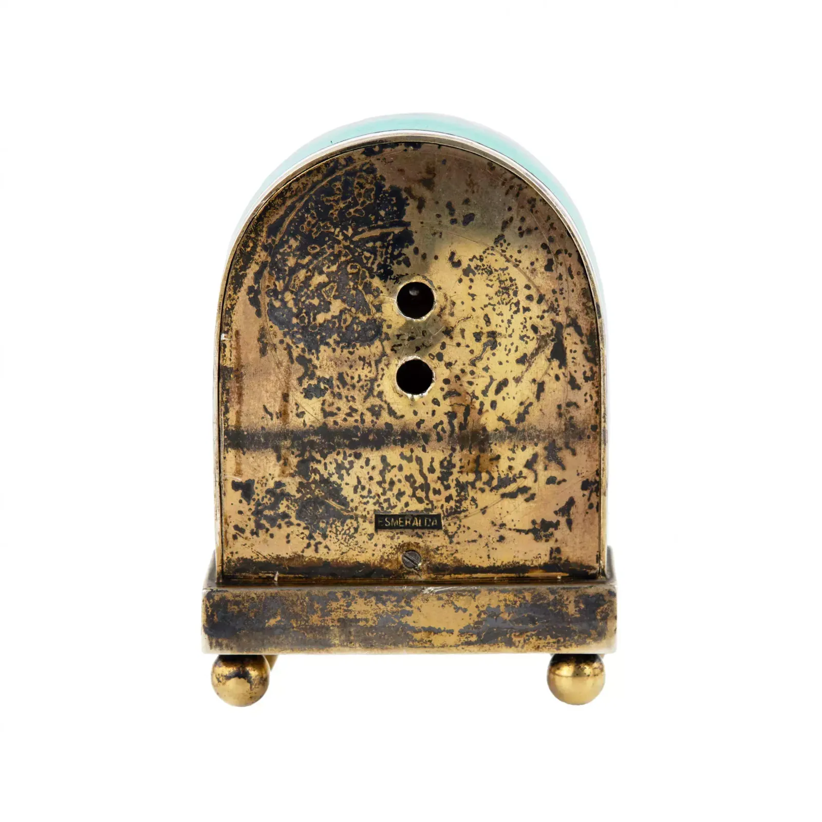 photo furniture Miniature Travel Clock In Guilloche Silver Enamel, In Its Own Case.