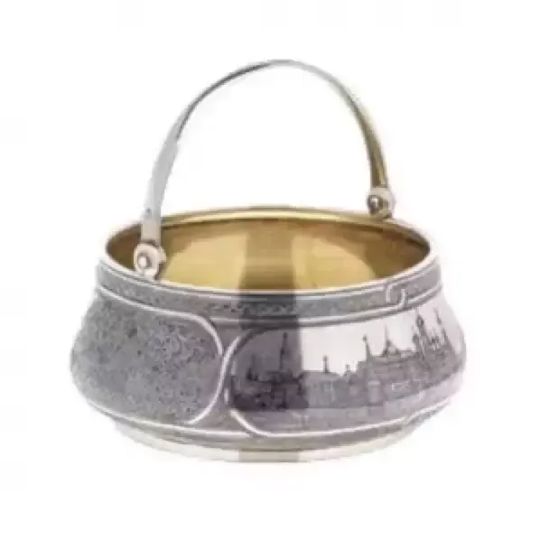 Russian Silver Sugar Bowl Of The 19th Century With Niello. Sazikov. 1891 photo Home Decor