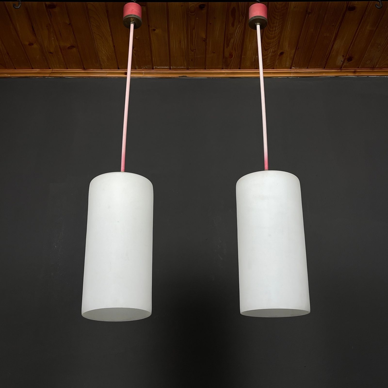 Mid Century Opalin Glass Pendant Lamp Italy 1960s Set Of 2 photo for sale