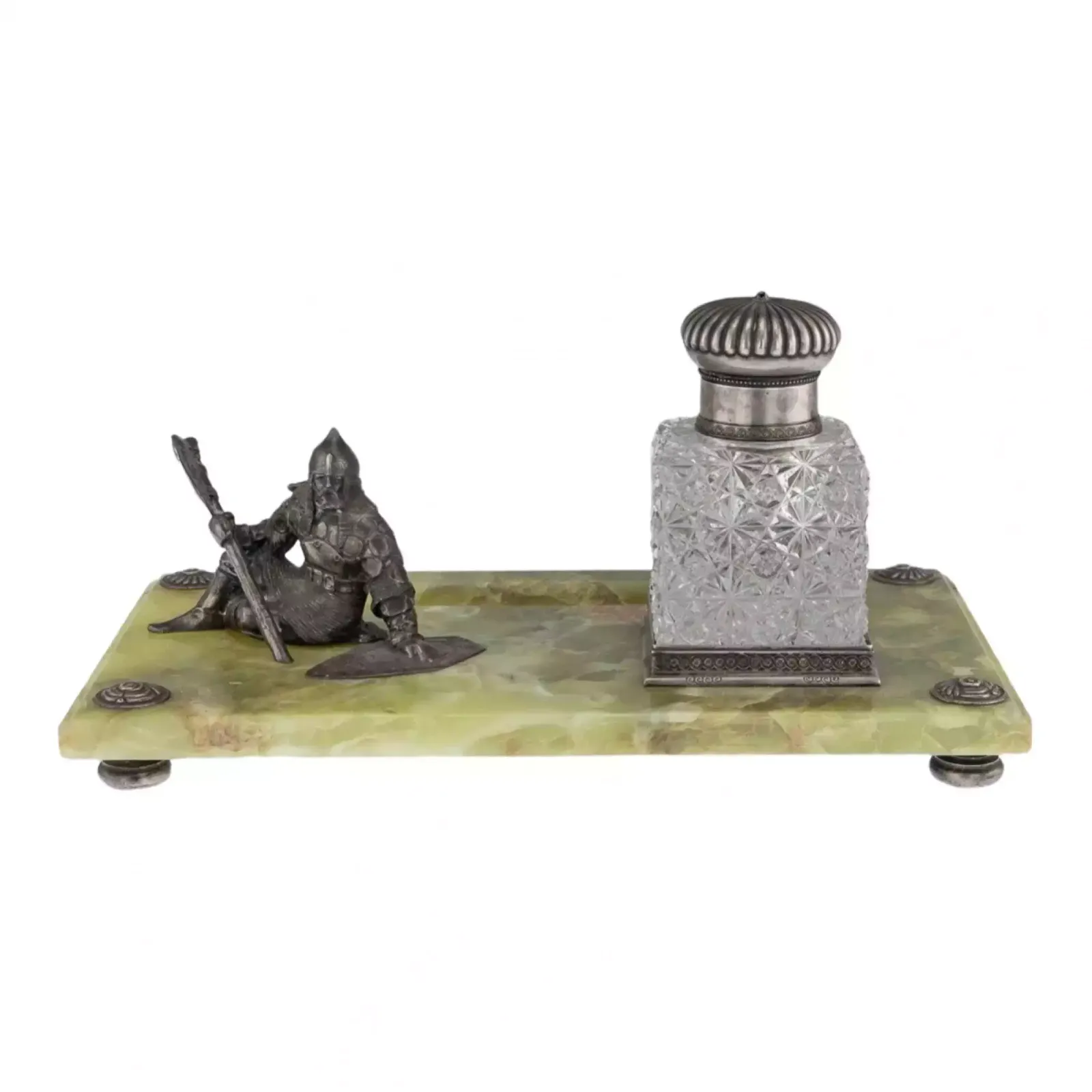 photo buy Large Cabinet Inkwell   Zastava, Made Of Crystal, With Silver, On A Marble Base.