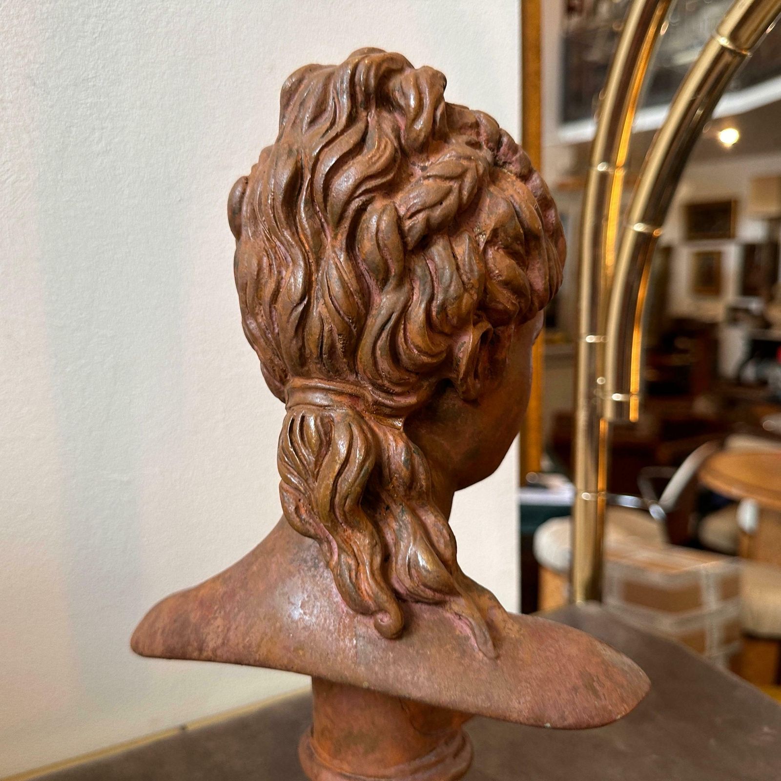 1900s Neoclassical Red Brick Patina Metal Italian Bust Of A Woman photo for sale
