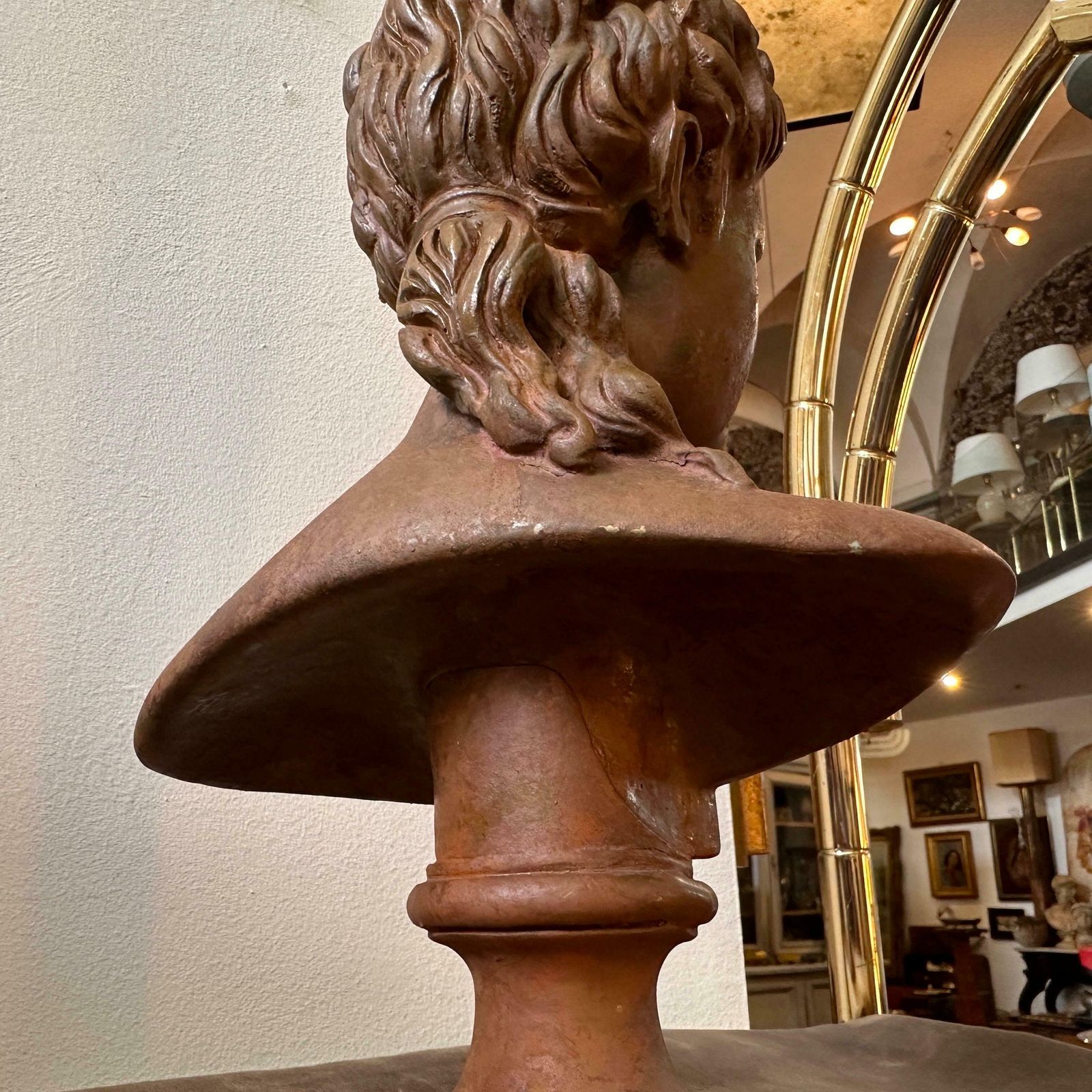 1900s Neoclassical Red Brick Patina Metal Italian Bust Of A Woman photo 436.0
