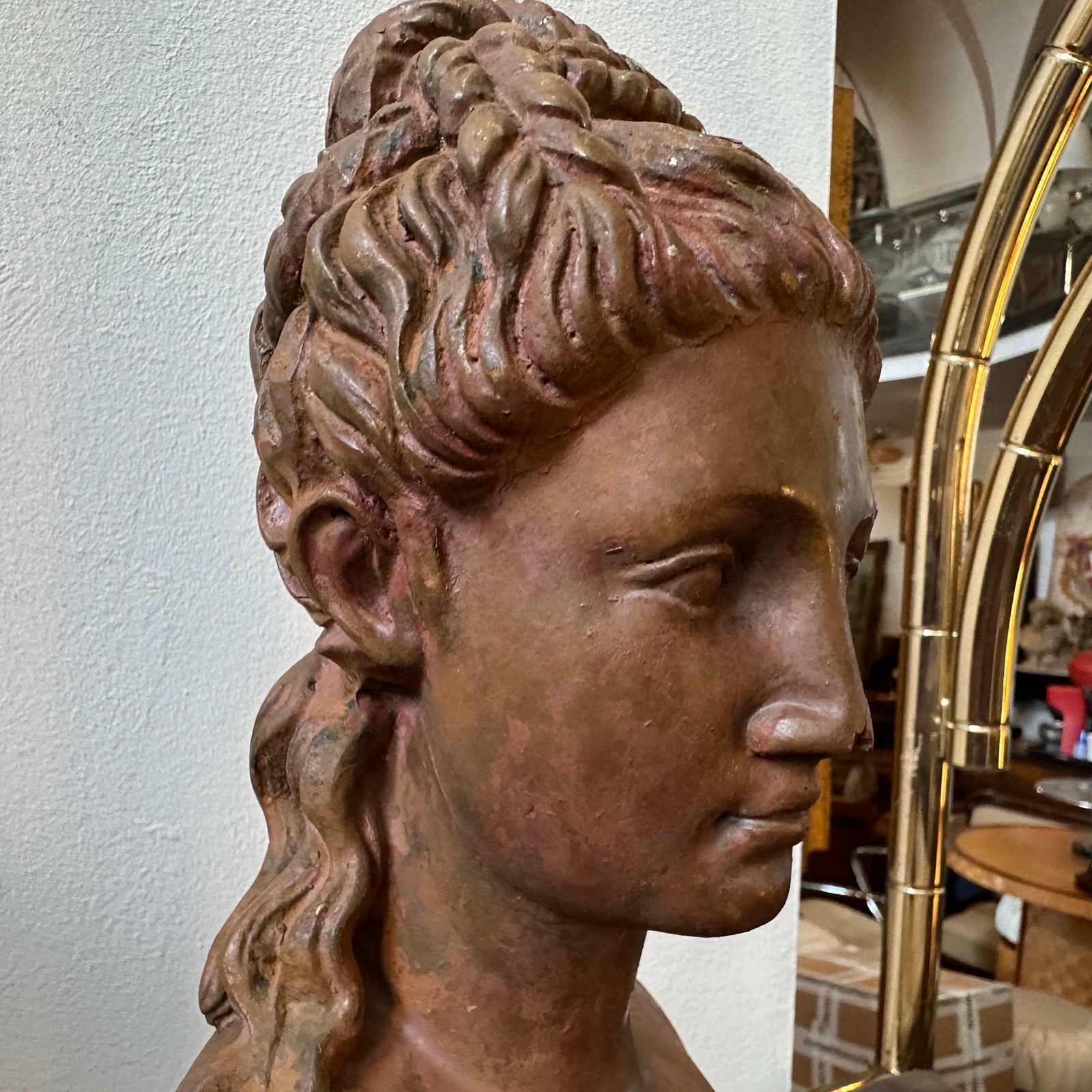 1900s Neoclassical Red Brick Patina Metal Italian Bust Of A Woman photo buy