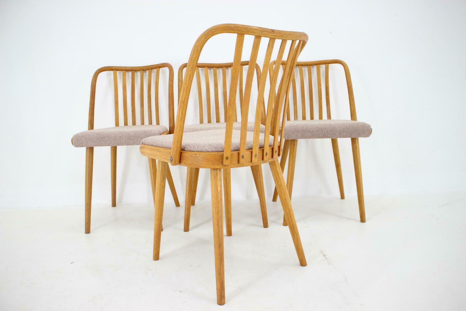 photo furniture 1970s Antonin Suman Set Of 4 Oak Dining Chairs, Czechoslovakia