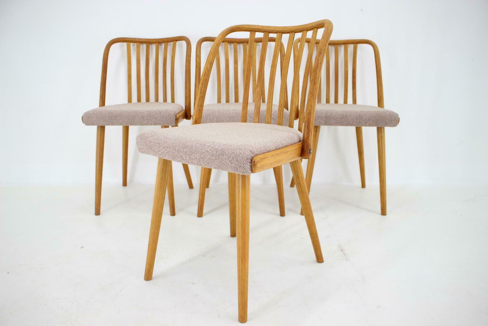 Furniture 1970s Antonin Suman Set Of 4 Oak Dining Chairs, Czechoslovakia photo