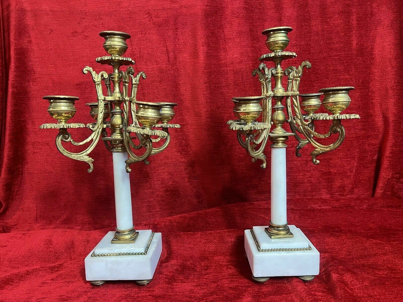 Pair Of French Louis XVI Style Bronze Ormolu/Marble Candelabra photo furniture