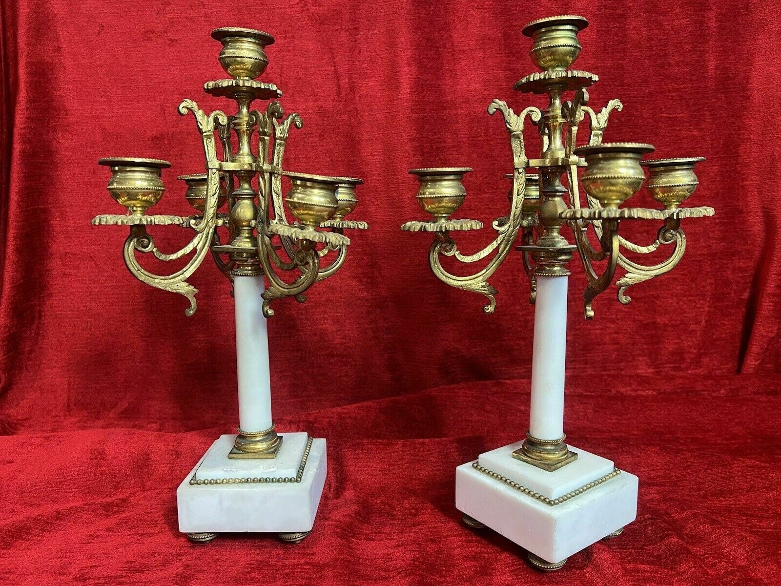 Pair Of French Louis XVI Style Bronze Ormolu/Marble Candelabra photo for sale