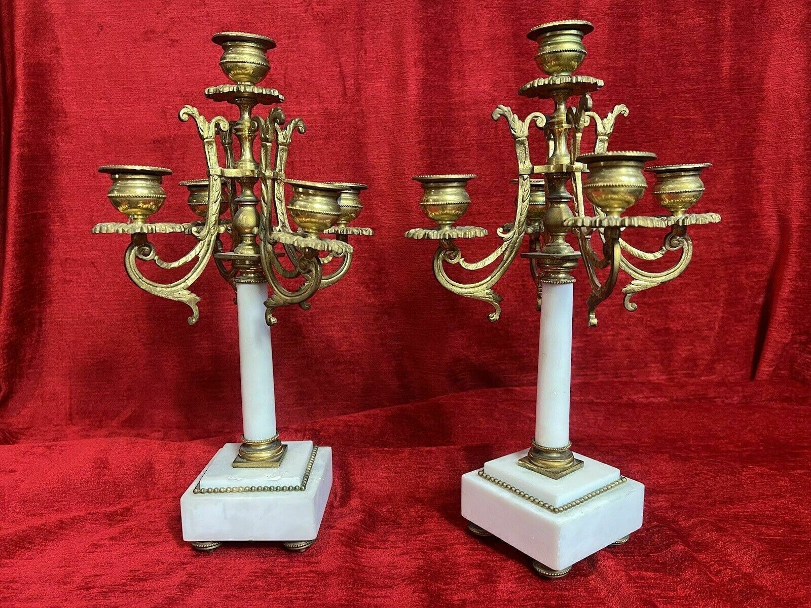Pair Of French Louis XVI Style Bronze Ormolu/Marble Candelabra photo Home Decor