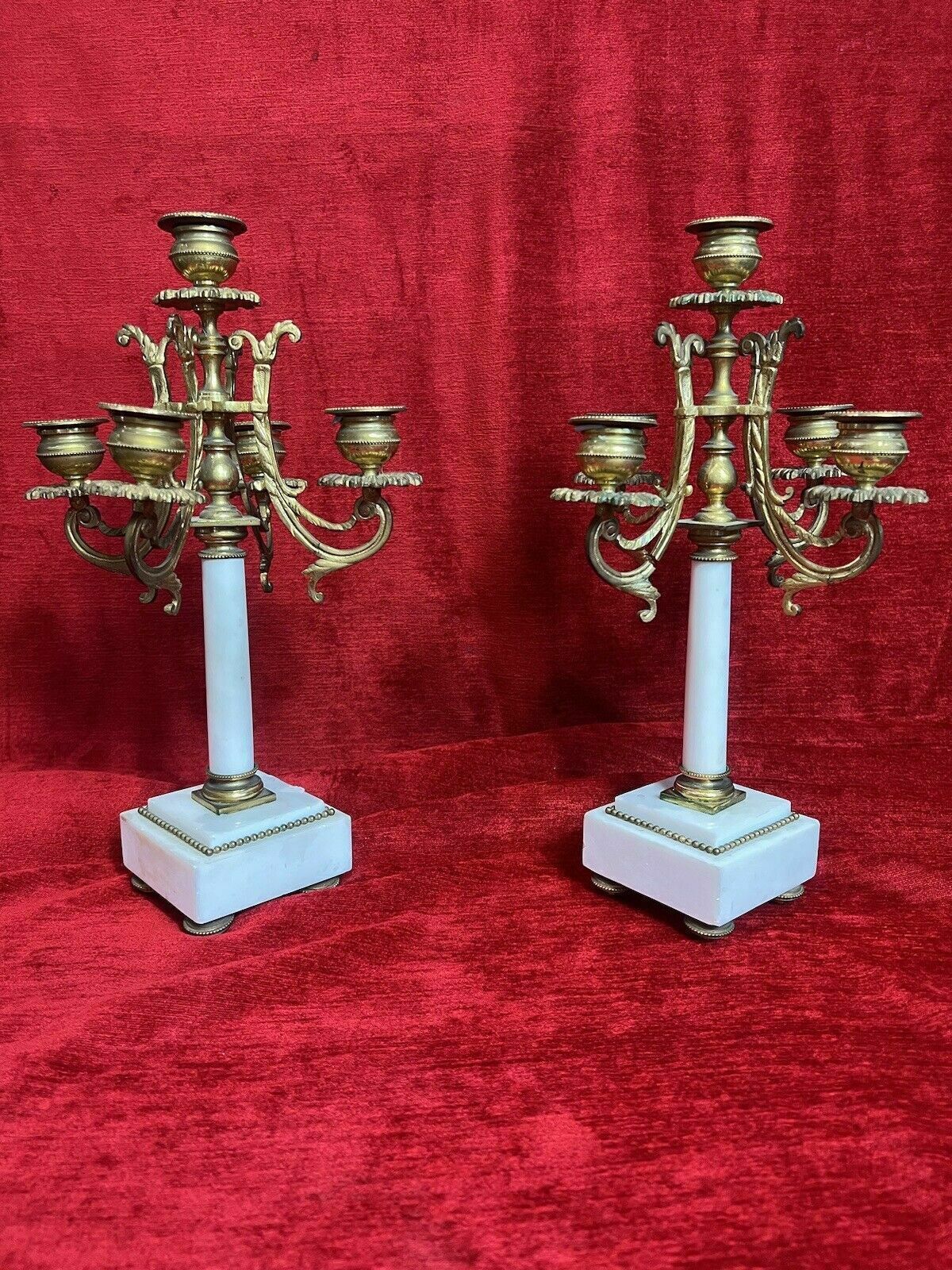 photo furniture Pair Of French Louis XVI Style Bronze Ormolu/Marble Candelabra
