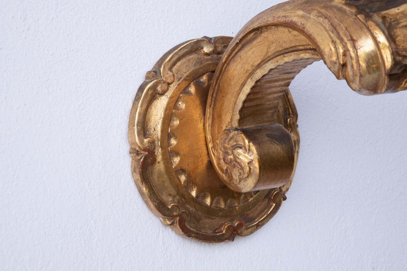 19th Century Classic Baroque Style Wall Lamp Gold Painted Wood, 1880 photo furniture