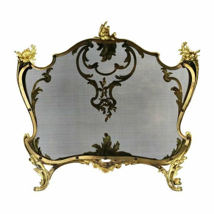 Bouhon. Fireplace Screen In Gilded Bronze With Metal Protective Mesh, Louis XV Style. photo Home Fixtures