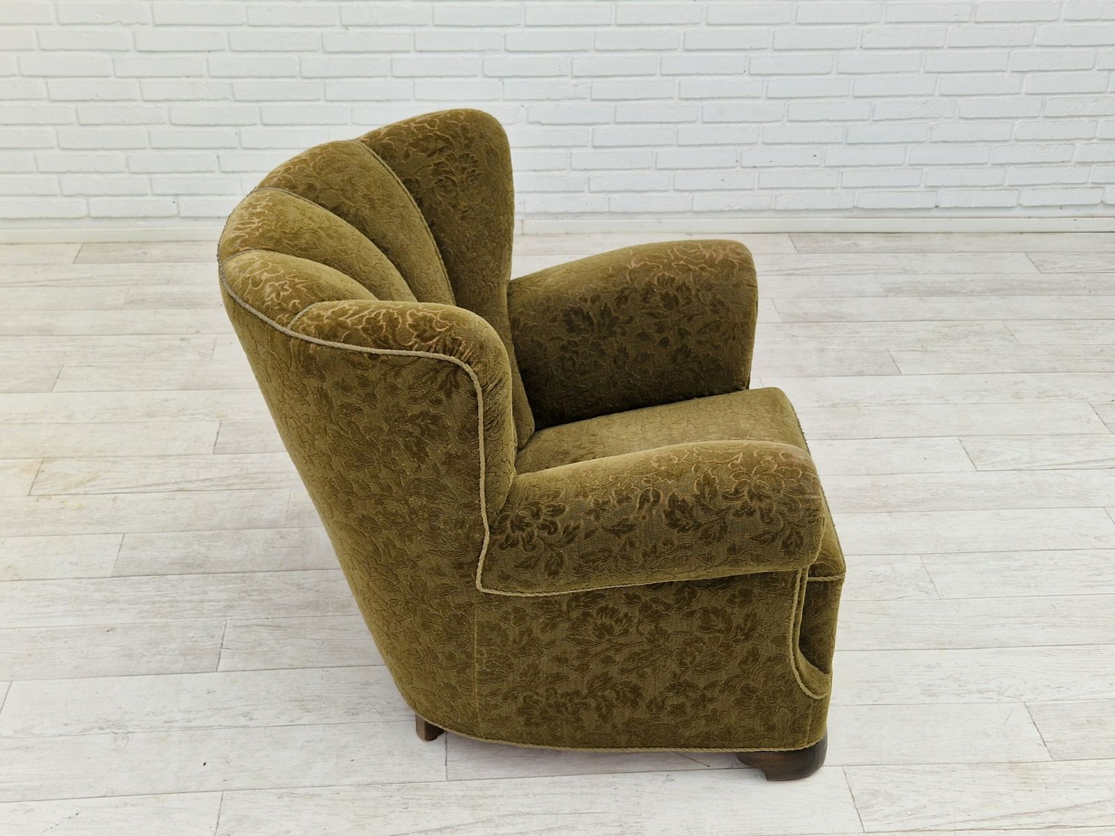 photo for sale 1950s, Danish Vintage Relax Chair In Green Fabric, Original Condition.