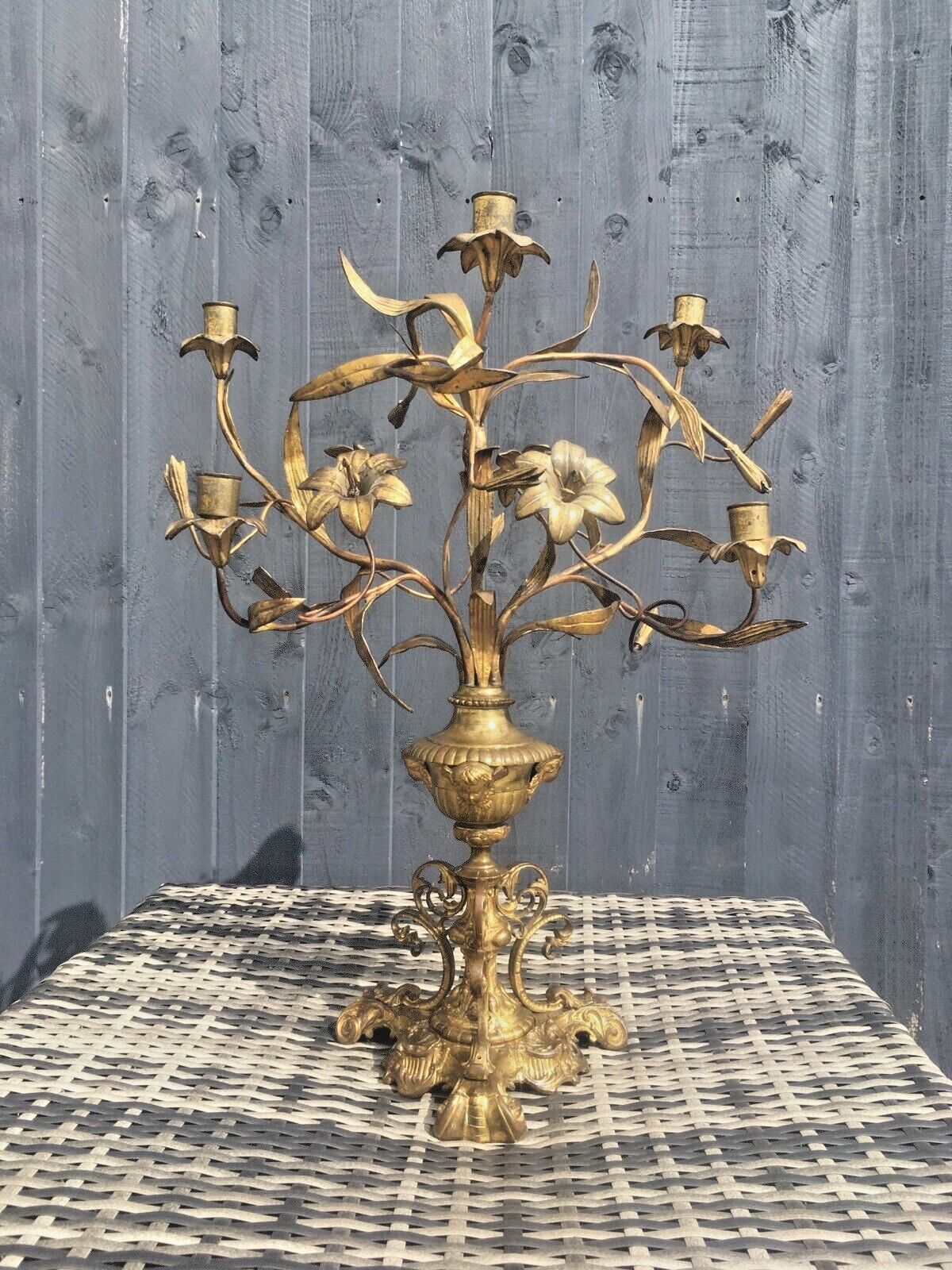 Antique French Louis XV Belle Epoque Floral Candelabra Hollywood Regency Ormolu photo for sale