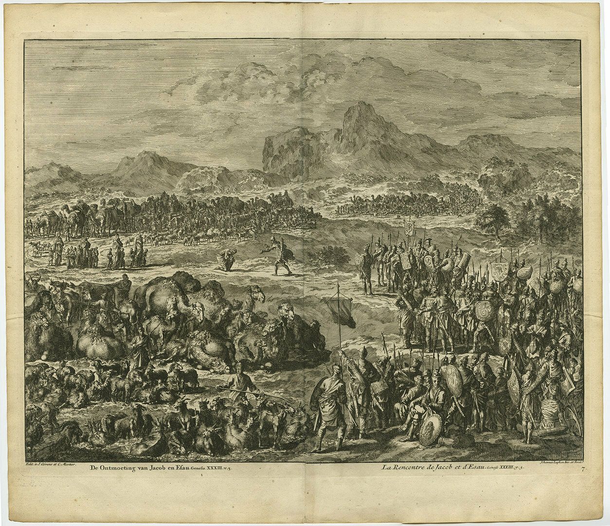 Antique Bible Print Of The Meeting Of Jacob And Esau photo furniture