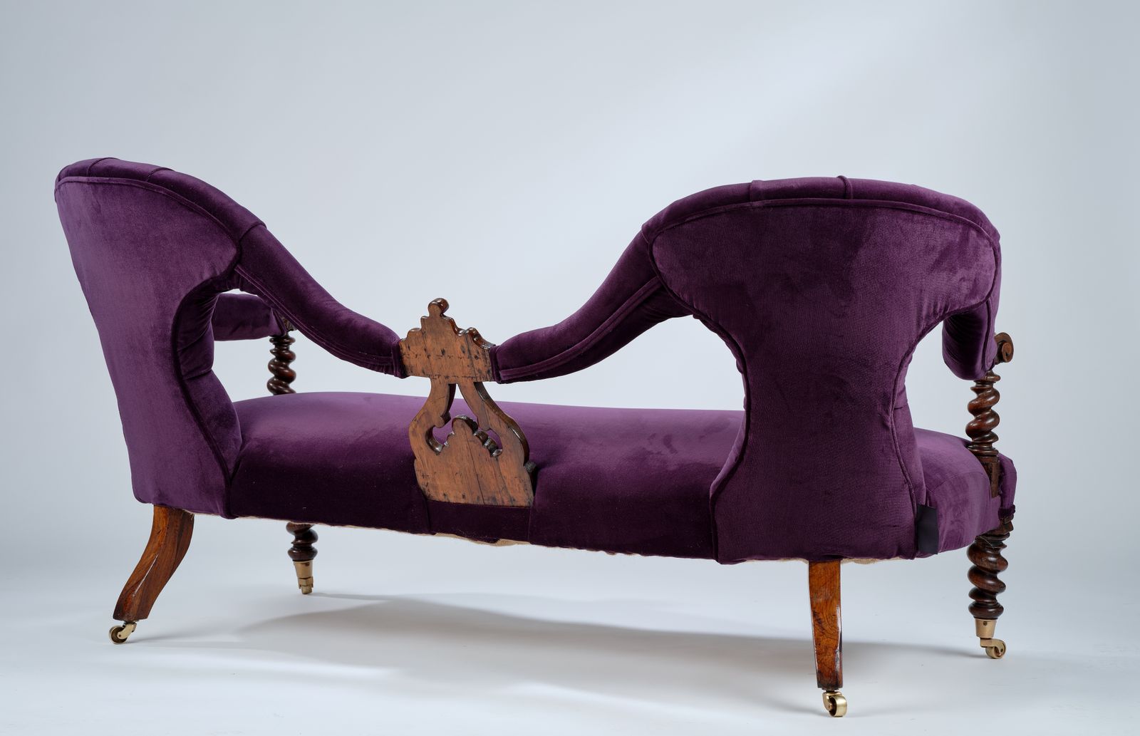 photo buy Gorgeous Victorian Barley Twist Rosewood Sofa, Fully Restored And Reupholstered In Rich Purple Velvet, England Circa 1900's.