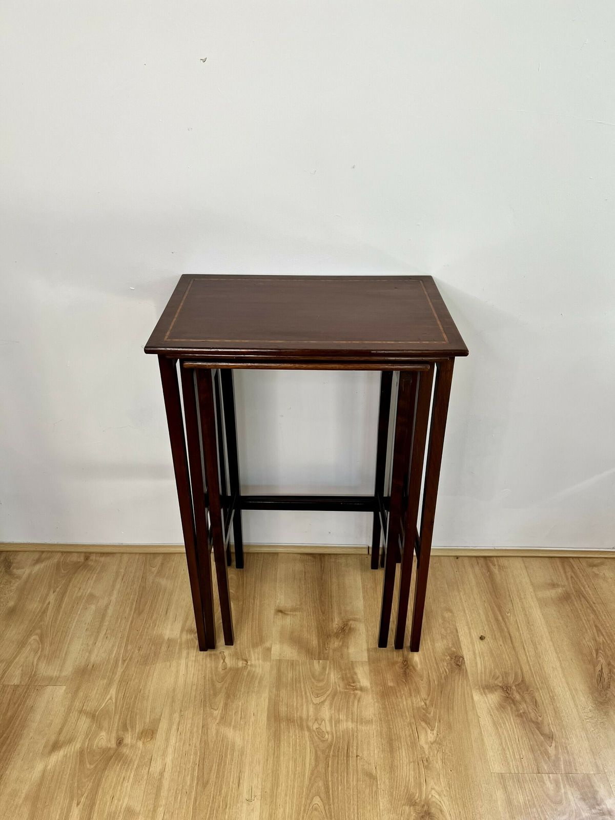 Nest Of Three Antique Quality Mahogany Inlaid Tables photo vintage
