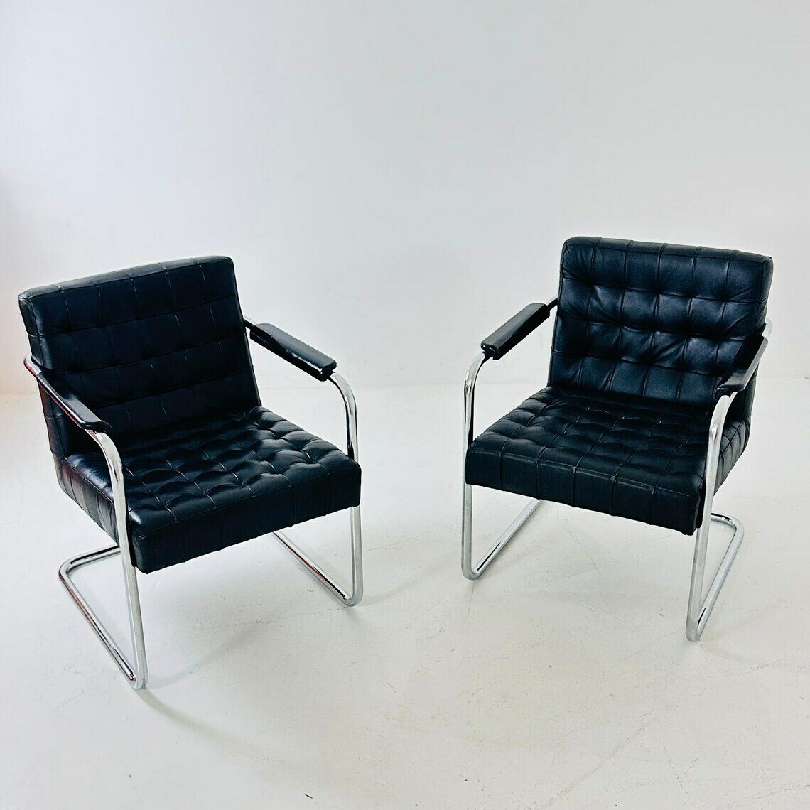 Set Of Tow Bauhaus Black Leather Loung Chairs 1980s photo furniture