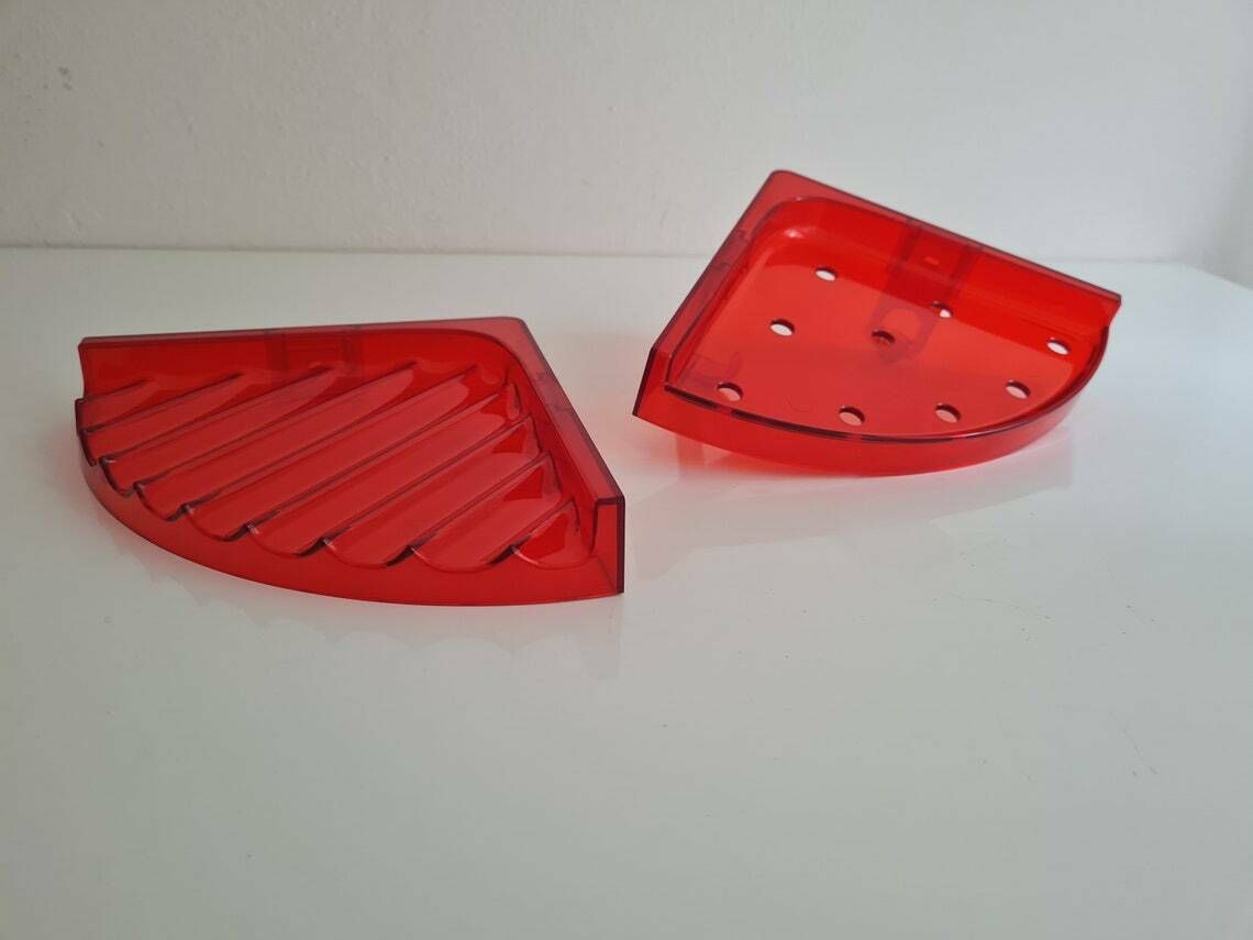 Vintage Mid Century Set Van 2 Badkamer Wandhoekplanken Met 2 Haken In Kunststof, Jaren 90 photo 64.0