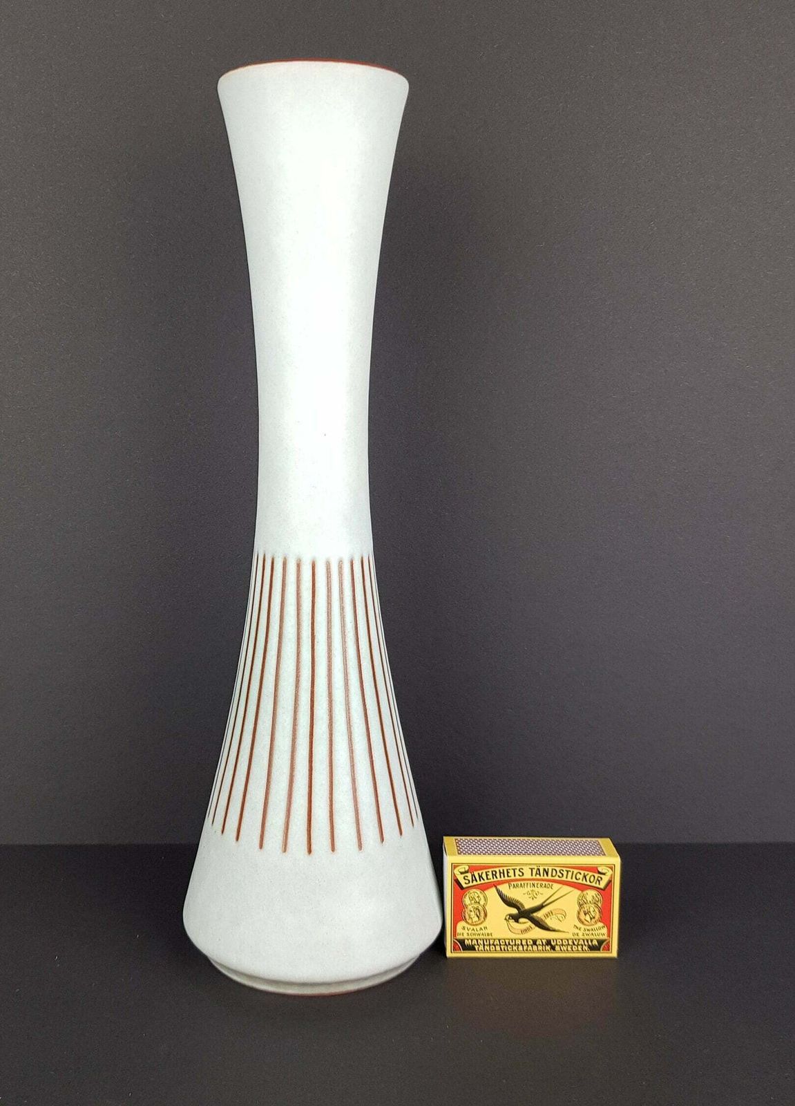 Vintage Steuler Keramik Blueish White Vase With Brown Stripes 4125 4 West German Pottery 1950s photo furniture