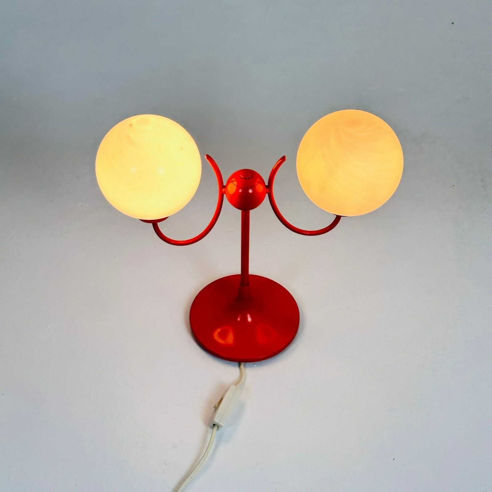 Opaline Glass, Orange Tulip Shaped Base Makes This Stunning Space Age Mid Century Table Lamp . Made By Kaiser Leuchten, Germany 1970s photo Lighting