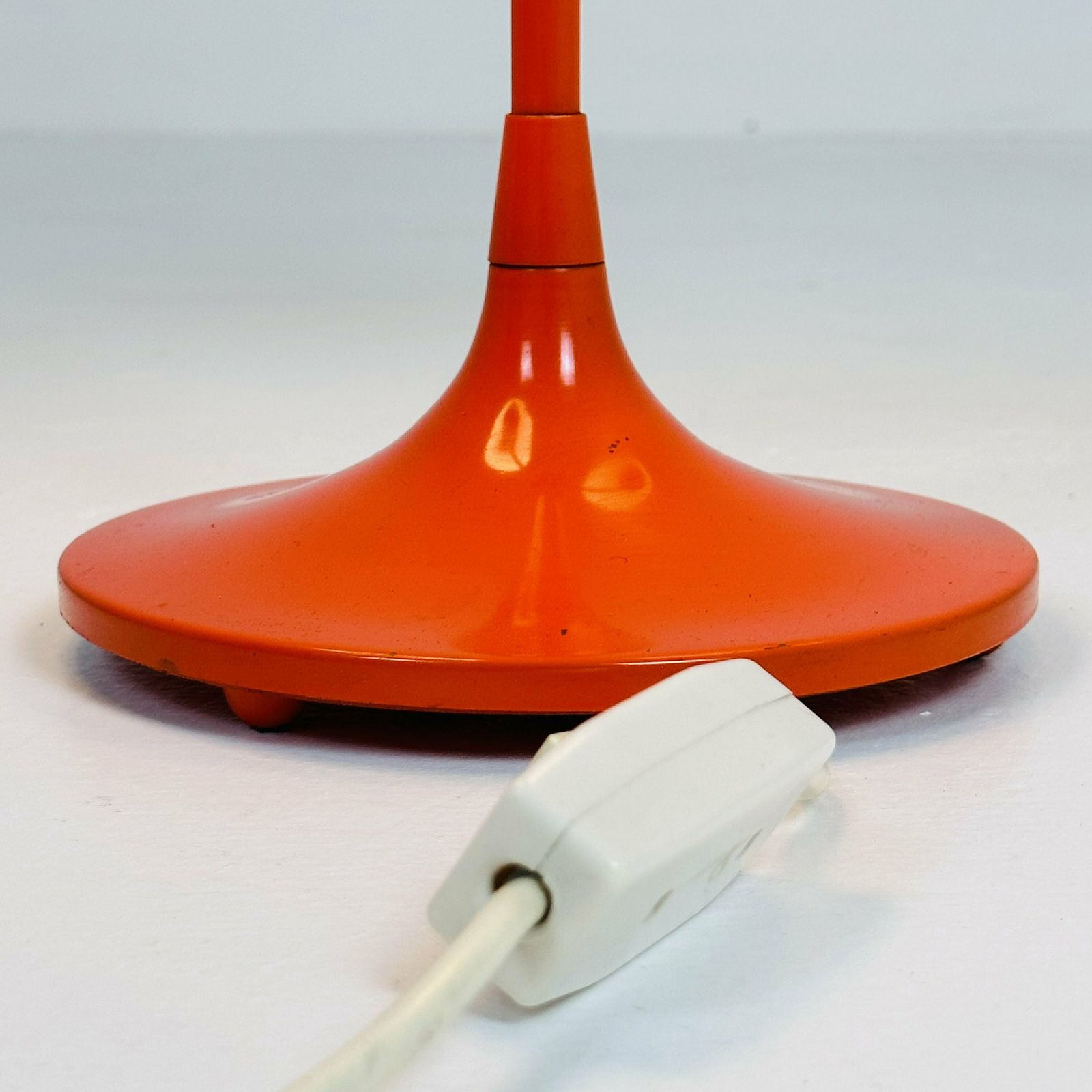 Opaline Glass, Orange Tulip Shaped Base Makes This Stunning Space Age Mid Century Table Lamp . Made By Kaiser Leuchten, Germany 1970s photo vintage