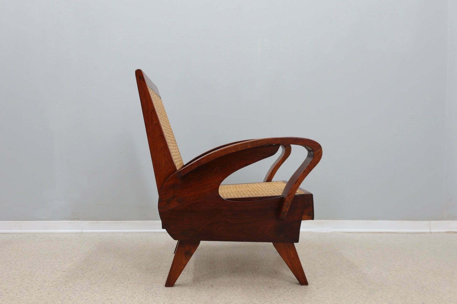 Mid Century Teak Wood And Vienna Straw Easy Sofa + Armchair 1950s photo 3600.0