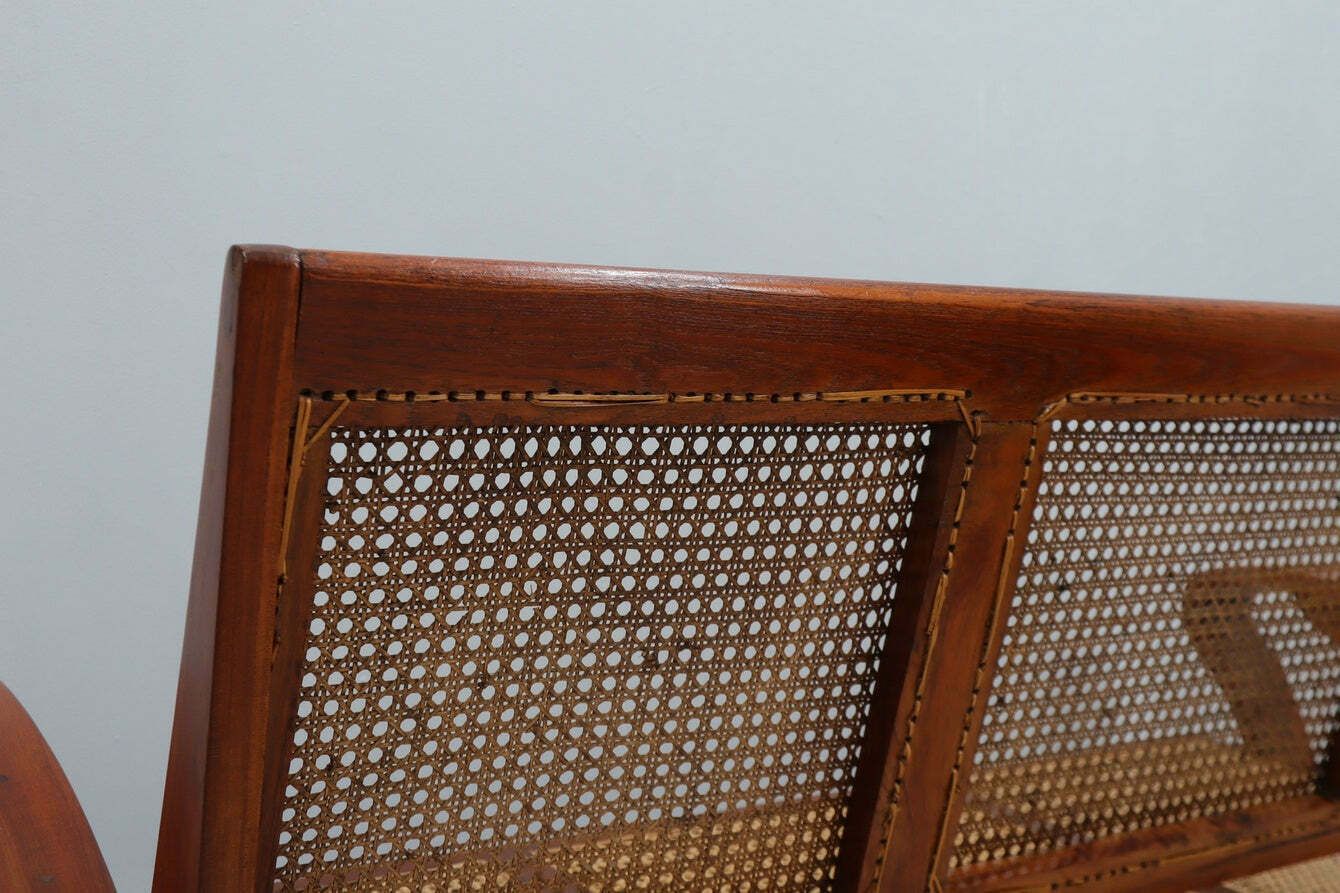 3600.0 Mid Century Teak Wood And Vienna Straw Easy Sofa + Armchair 1950s photo