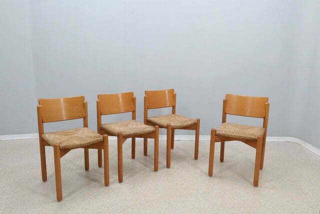 Vintage Wooden Dining Chairs With Straw Seat 1970s photo buy