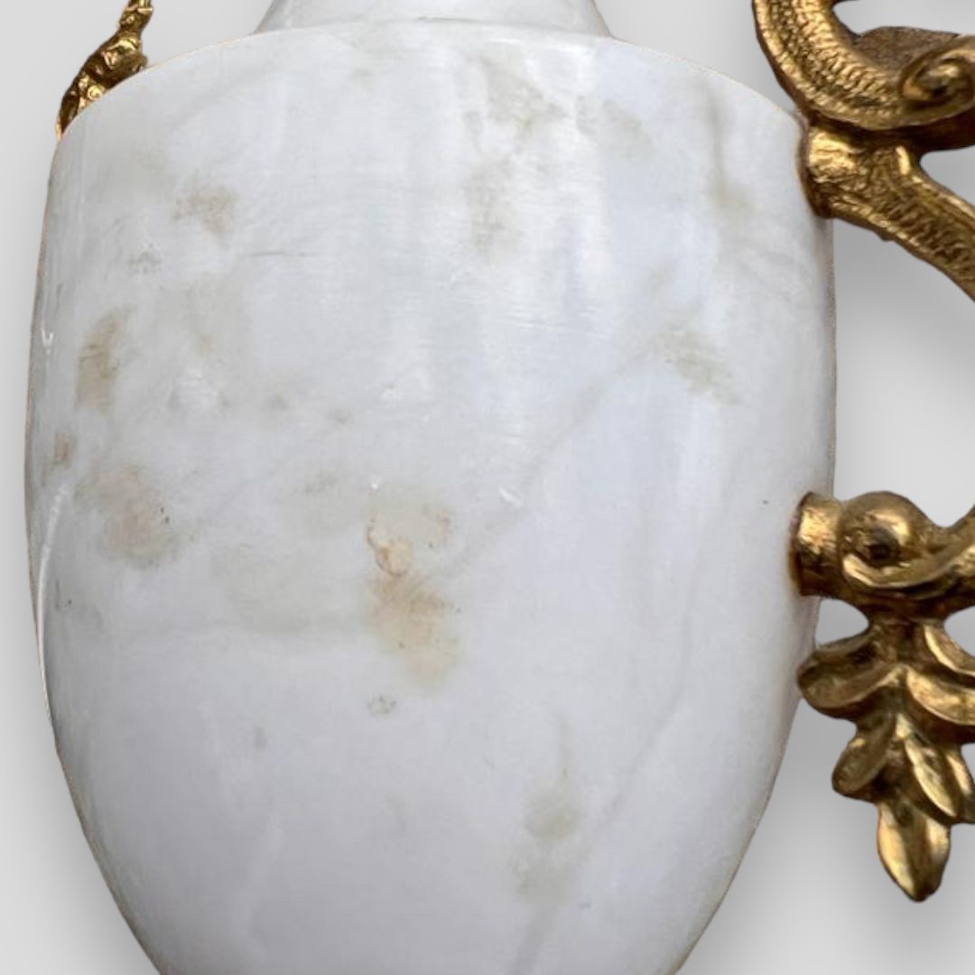 A Pair Of White Marble An Gilt Urn Shaped Lamps With Serpentine Handles photo buy