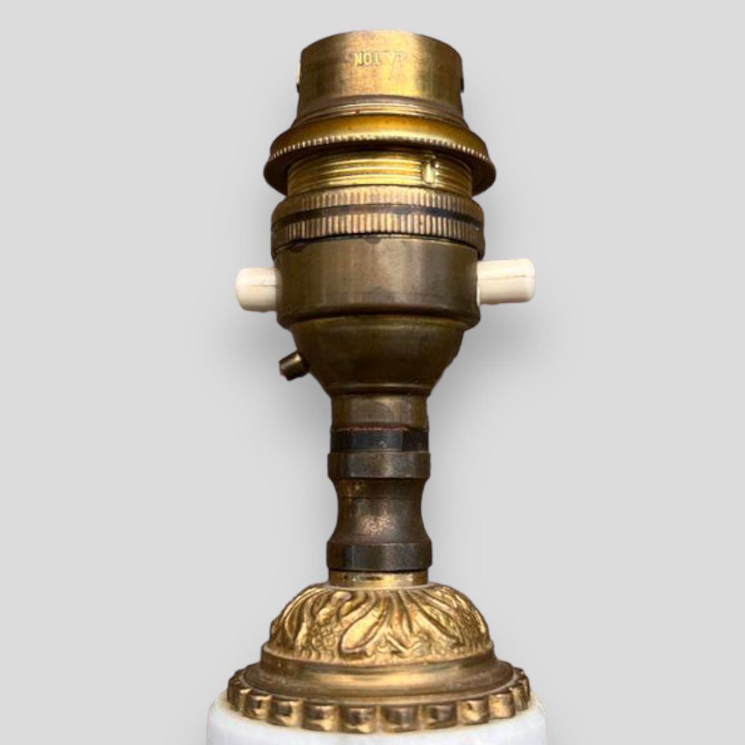 photo furniture A Pair Of White Marble An Gilt Urn Shaped Lamps With Serpentine Handles