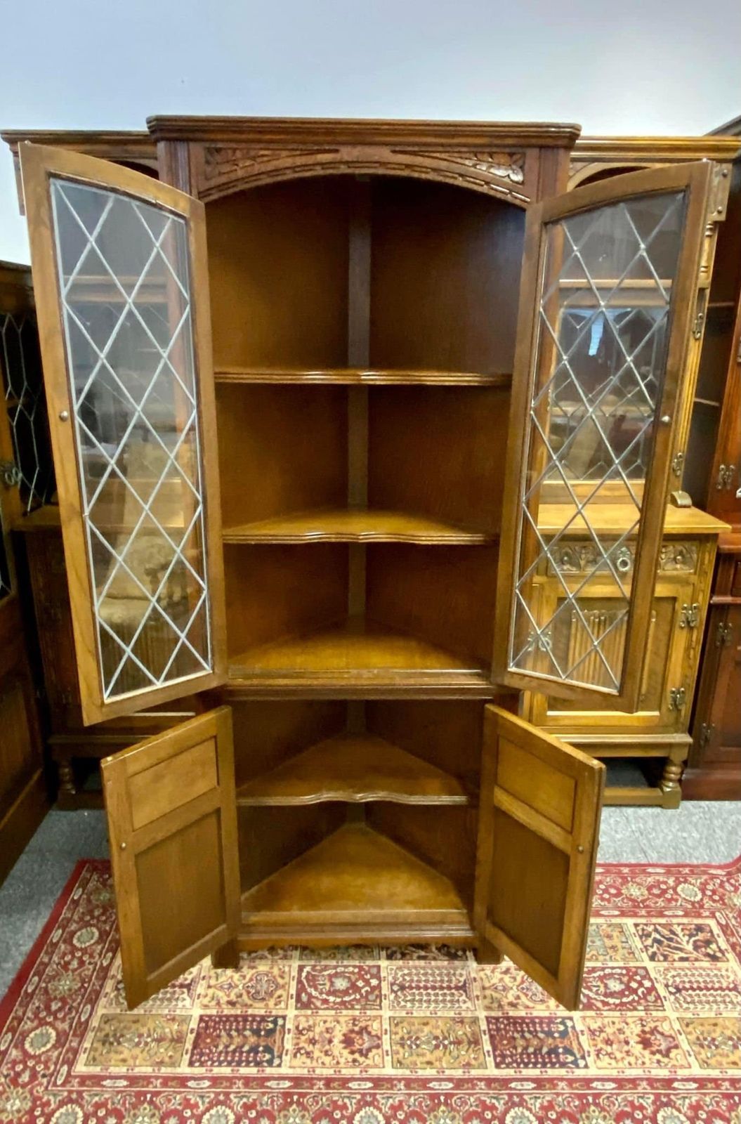 Old Charm Wood Brothers / Oak Corner Cabinet / Light Oak Traditional Colour / Free Delivery / Made In England Dated 1970s photo furniture
