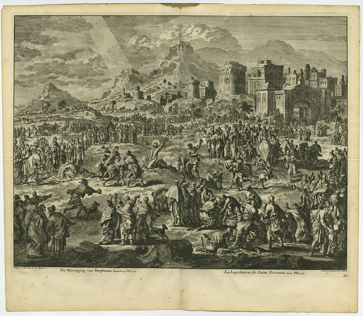 Antique Bible Print Of The Stoning Of Saint Stephen