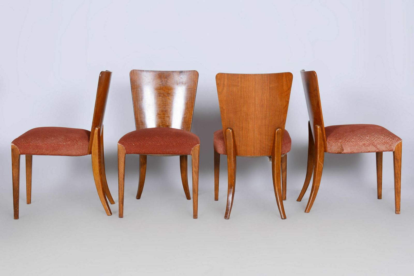 Set Of Four Original Artdeco Walnut Beech Chairs, Jindrich Halabala, Up Zavody, Czechia, 1940s photo for sale