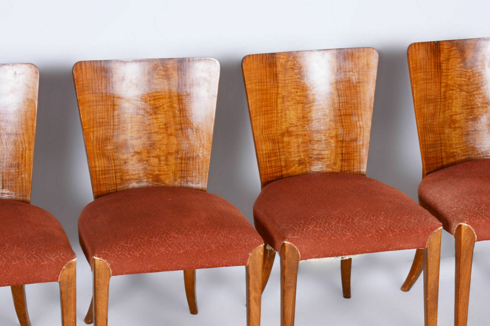 Set Of Four Original Artdeco Walnut Beech Chairs, Jindrich Halabala, Up Zavody, Czechia, 1940s photo vintage